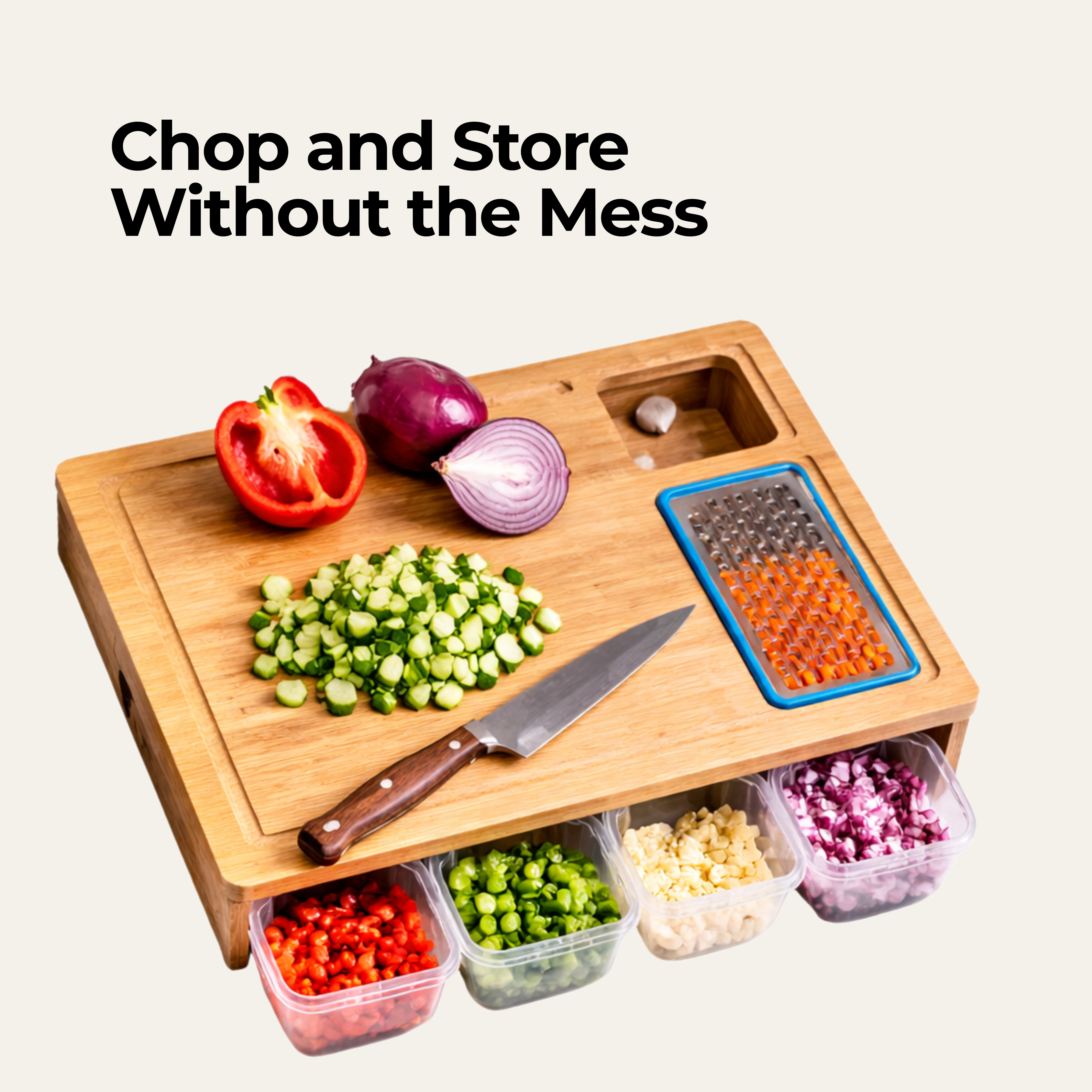 Bamboo Chopping Board Set (With Built In Graters & Containers)