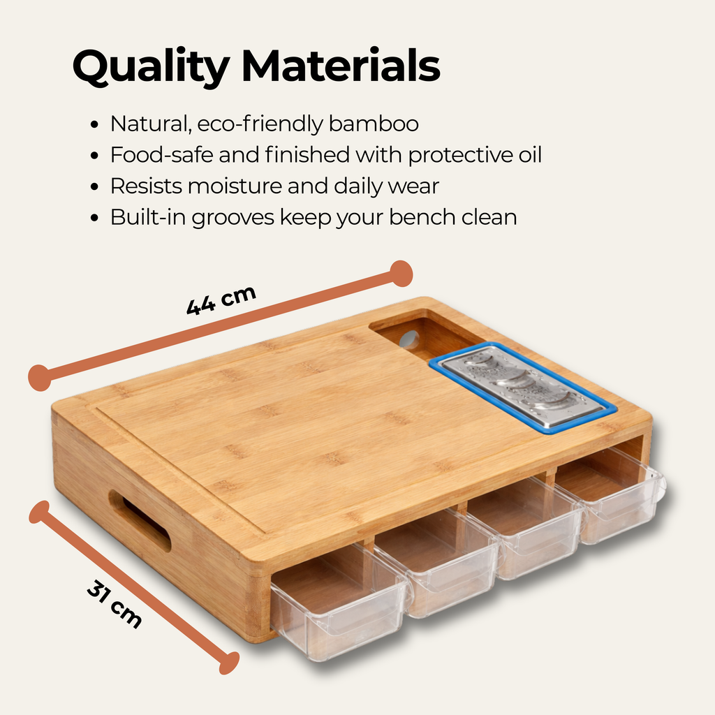 Bamboo Chopping Board Set (With Built In Graters & Containers)